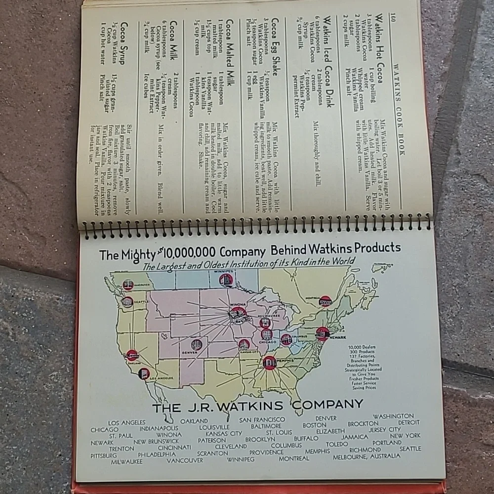 Vintage spiral bound Watkins Cook Book 1936 J.R. Watkins Co